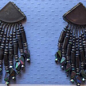 vintage black beaded iridescent statement earrings